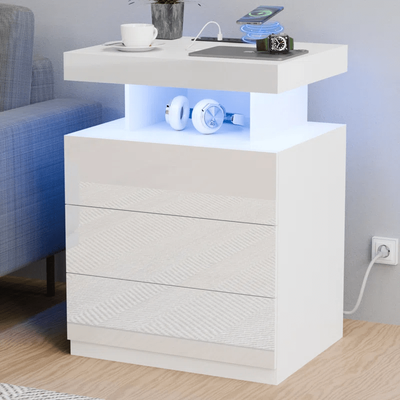 Modern Nightstand with Power Outlets & RGB LED Lights, View more