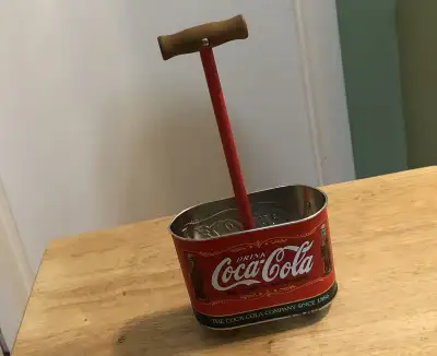 PHOTO 1: (approx. 10.5” x 5” x 2”) ~Vintage Coca Cola Butter Churner Ornament w/Wooden Handle & Wood...