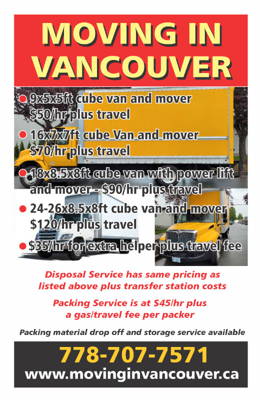Movers, Moving Trucks, Packers, Storage, Disposal in Moving & Storage in Vancouver