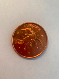 1 Copper Bullion Unicorn Design Red Coin 0.999 Fine Copper