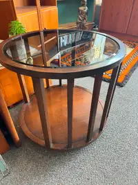 Mid century modern solid walnut Deilcraft round side table