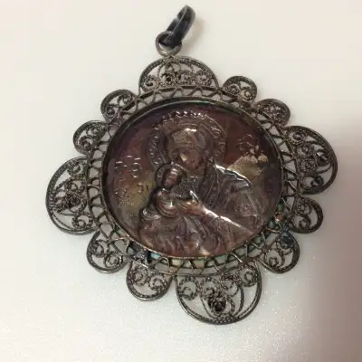 Vtg 925 Sterling Silver Pendant Virgin Mary Sacred Heart Jesus S, View more