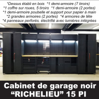 Cabinet de garage noir 15 pieds