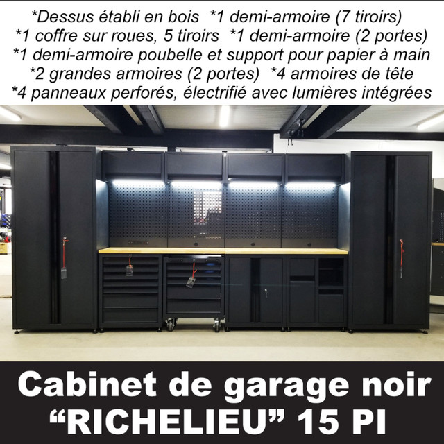 Ensemble de garage noir 15 pieds coffre outils dans Commodes et armoires  à Drummondville