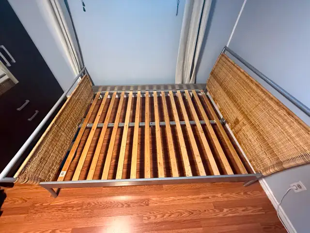 Queen size bed frame and Serta box spring for sale63284907004545123