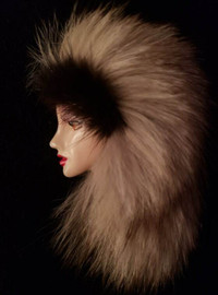 Vintage Hand Painted Lady's Head with Fur Cap Brooch