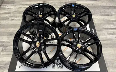 Replica P02 Gloss Black Rims Fits Porsche Cayenne, Panamera, Taycan -Wheel Size: 20x9.5J -Offset: ET...