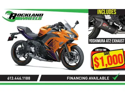 2025 Kawasaki NINJA 650 INCLUDES YOSHIMURA AT2 Built to carry the unmistakable Ninja spirit, the Nin...