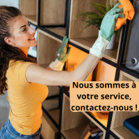 "Nettoyage dans votre foyer." / "Cleaning in your home."