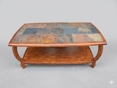 Rustic Slate & Dark Wood Coffee Table - Solid Materials, View more
