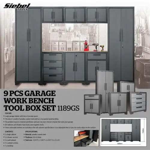 NEW 9 PCS GARAGE WORK BENCH TOOL BOX SET 1189GS in Tool Storage & Benches in Grande Prairie - Image 4