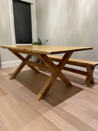 Dining wood table with matching wooden bench