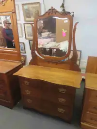 Oak Dresser with 3 Drawers + Bevelled Swing Mirror