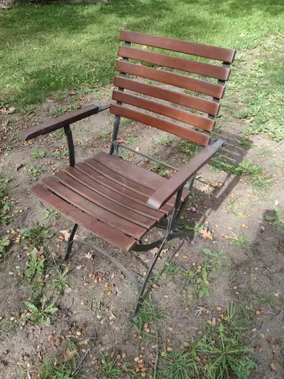 Folding wood and metal patio chair, View more