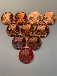 10 - 1 oz Copper Bullion Walking Liberty Design Red Coins 0.999
