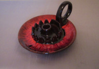 Vintage MCM Evangeline Pottery Candlestick,  Red Drip Glaze