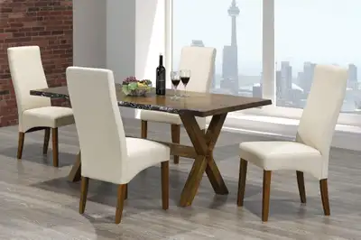 Upgrade your dining space with new 5-piece dining set. The combination of an impressive live edge ta...