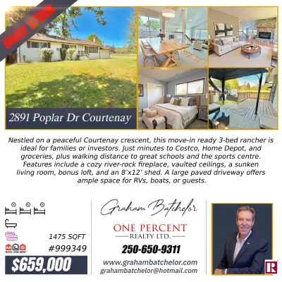 Courtenay Rancher in Prime Location—$659,000 This move-in ready 3-bedroom rancher offers comfort, ch...