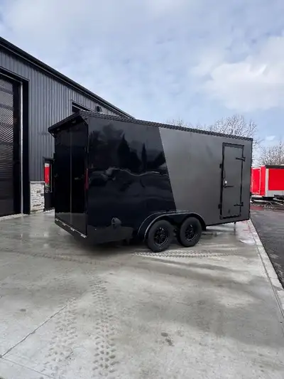 Grand River Trailer Sales cargo trailer Aluminum 7x14+Vee Blackout Package, 7FT interior height, Ram...