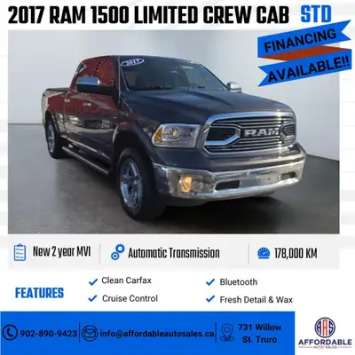 Affordable Diesel! 2017 RAM 1500 LIMITED CREW CAB STD - Clean Carfax – Brand New Inspection! KEY HIG...