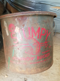 vintage old pal minnow bait bucket red stripe metal fishin…