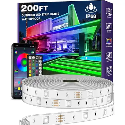 Flexible LED Strip Lights – 200 ft - In/outdoors w/ remote, View more