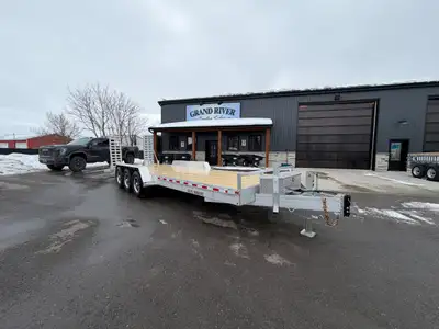 Grand River Trailer Sales Aluminum 22+2 FT Dovetail 7TON Equipment Float cargo trailer SPECS weight...