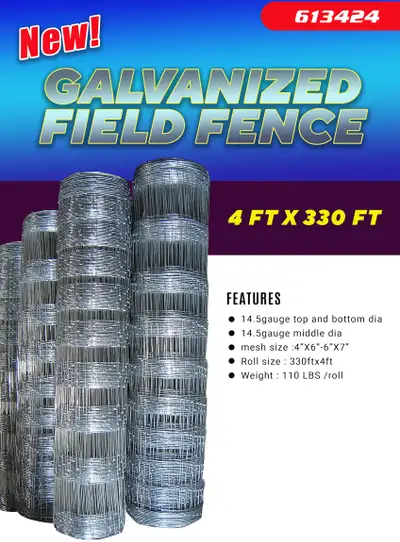NEW 330 FT 4 FT GALVANIZED FIELD FENCE 613424, View more