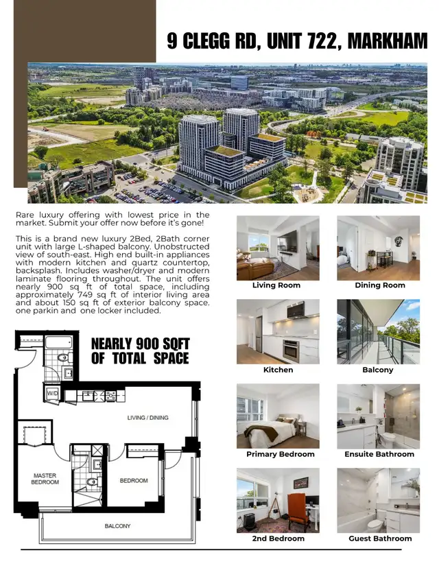 Luxury 2Bed/2Bath Condo in Markham (Unionville)   Parking/Locker