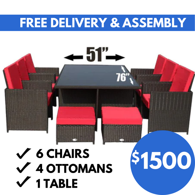 11pcs Brown with Red Cushions Outdoor Dining Patio Furniture Set in Patio & Garden Furniture in City of Toronto - Image 2