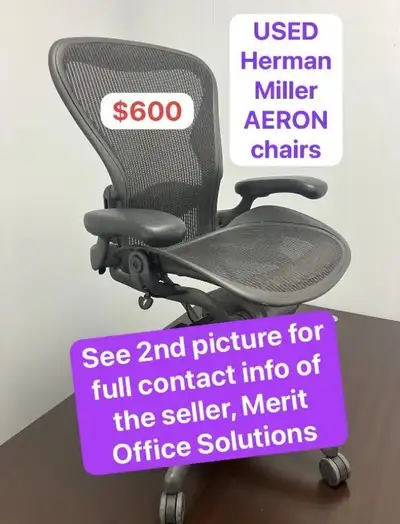 AERON chairs, pre owned plus many other high end office chairs, View more