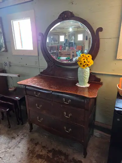 Antique Four Drawer Dresser on Wheels, View more