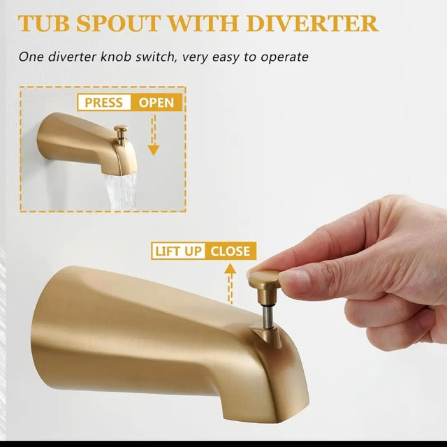 Tohlar Gold Shower Faucet Set with Tub Spout, Bathtub and Shower in Bathwares in Gatineau - Image 4