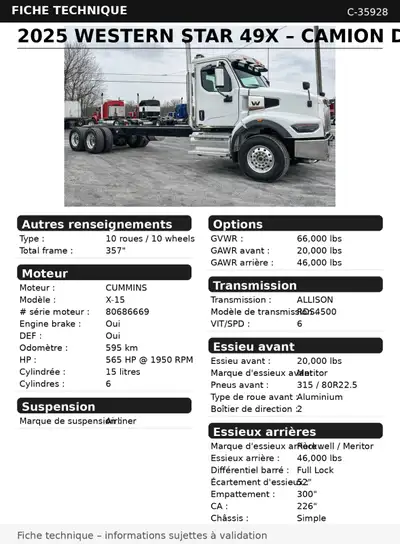 Raison de la vente changement de Projet. Camion Neuf n'a jamais été monter pour travailler Encore. u...