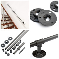 STAIR BANISTER HANDRAIL MATT BLACK METAL WROUGHT IRON