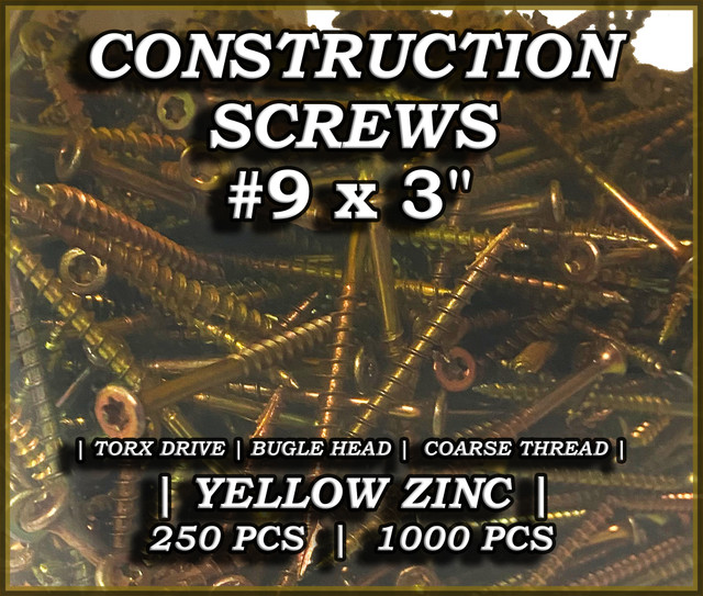 9 x 3" Construction Screw, Torx Drive, Yellow Zinc in Hardware, Nails & Screws in Markham / York Region