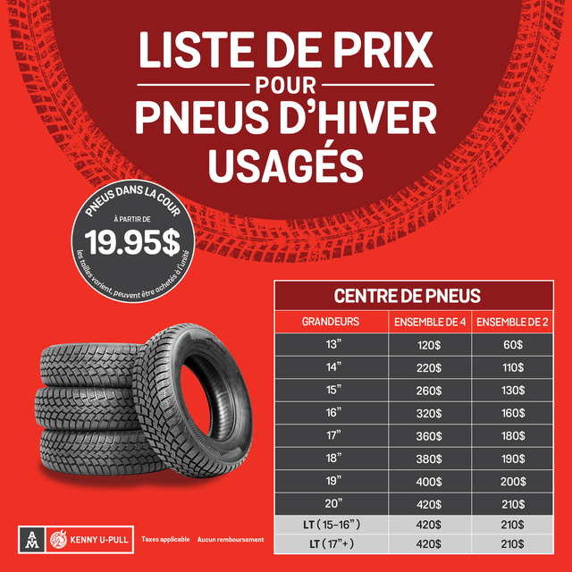Pneus usagés à bas prix! Large inventaire! Kenny U-Pull in Tires & Rims in Trois-Rivières - Image 2