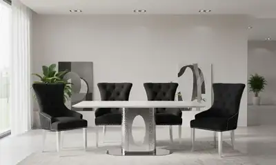 Premium Luxury Dining table set with Marble Top And Silver Base, View more