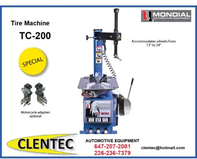 TIRE CHANGER / TIRE MACHINE MONDIAL TC200 - $1,400.00 + Tax Inner Rim Clamping Range 13" - 24" Outer...