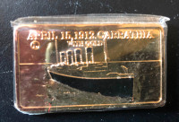TITANIC-CARPATHIA GOLD BAR-1 OZ.  .FINE 999 REPLICA