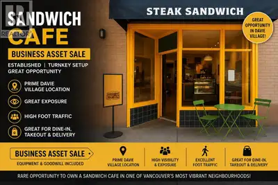 Take advantage of this exceptional business asset sale on Davie St, situated in one of Vancouver's m...