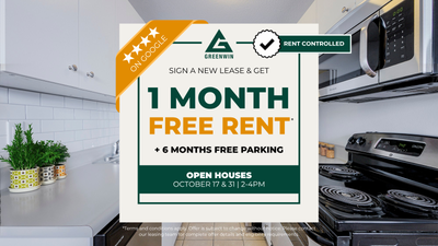 Get 1 Month Free + 6 Months Free Parking* OPEN HOUSE: SATURDAY, OCTOBER 17 | 2-4PM Move In & Save Bi...