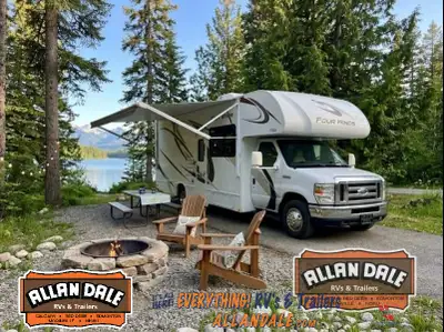 Thor Motor Coach Four Winds Class C gas motorhome 27R highlights: RV King Bed Bunk Over Cab Flip-Up...