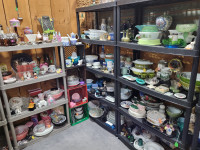 Colourful vintage kitchenware Barn sale Indoor market space open