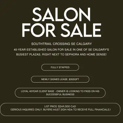 Beauty Salon For Sale - SouthTrail Crossing SE Calgary, View more