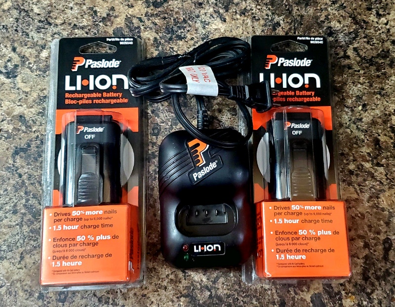 Paslode Liion (7.4V) batteries and charger, cordless nailer. Power