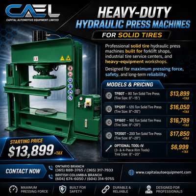 Professional solid tire hydraulic press machines built for forklift shops, industrial tire service c...