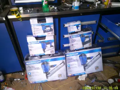 6 brand new mastercraft air nail guns and staples nails ect, View more