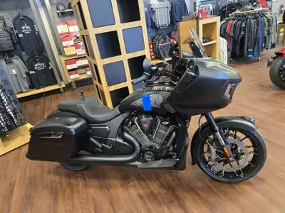 2026 Indian Motorcycle Challenger Dark Horse 112 Black Smoke Featuring a chassis mounted fairing, bl...