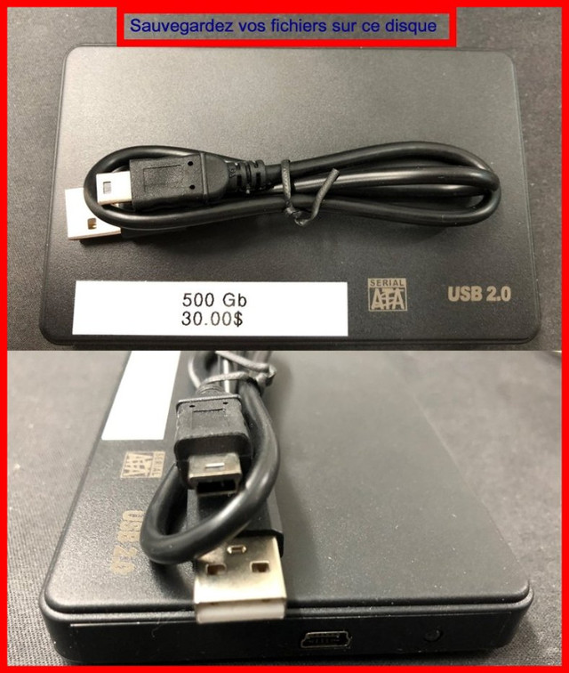 Disque externe de sauvegarde 500 Gb USB 2,0 dans Cartes-mémoires et clés USB  à Saguenay
